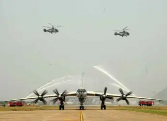 TU-142M RECEIVES A FORMAL WELCOME AT INS DEGA INDIAN NAVY