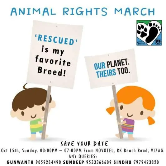 Animal Rights March to be held in Visakhapatnam on October 15th
