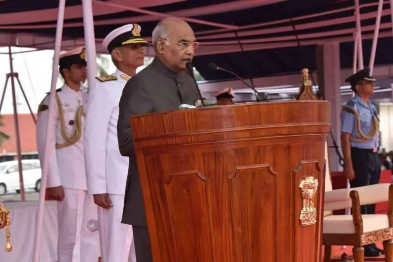 Shri Ram Nath Kovind awards President's Colour to the Submarine Arm of Indian Navy today at Visakhapatnam
