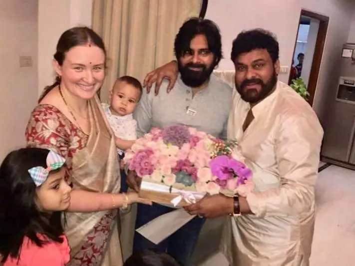 Pawan Kalyan and wife wish Chiranjeevi on his birthday