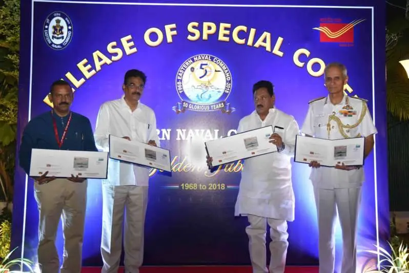 Special Cover on ENC released during ‘At Home’ function on Navy Day in Visakhapatnam