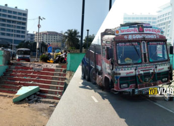 Sand lorry comes crashing down the Beach Road in Vizag