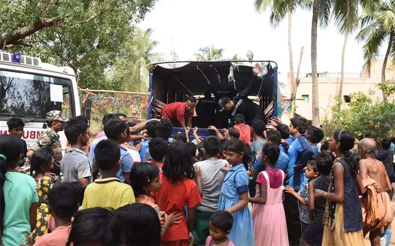 Relief camps and community kitchens setup by Indian Navy near Puri