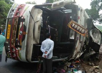 Horrific accident kills three, injures thirty seven as bus overturns in Visakhapatnam