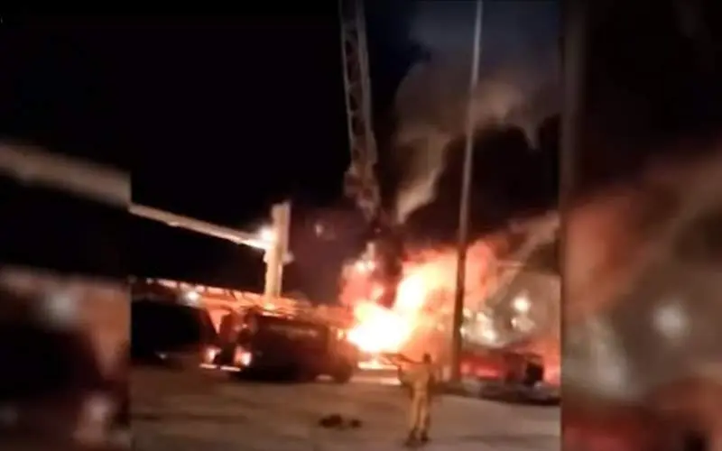 Harbour Mobile Crane catches fire at Visakhapatnam Port