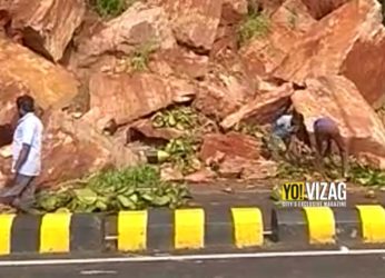 Landslide near Kailasagiri triggers boulders onto the road in Vizag