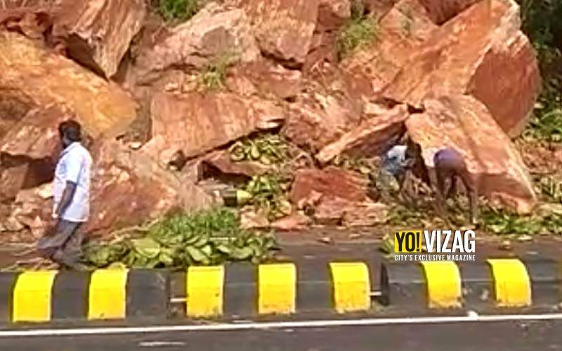 Landslide near Kailasagiri triggers boulders onto the road in Vizag