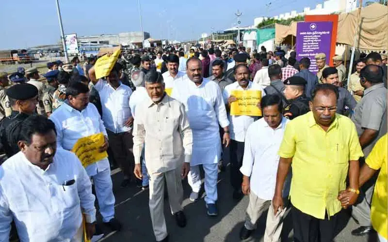 Chandrababu Naidu in TDP reverse walk in Amaravati