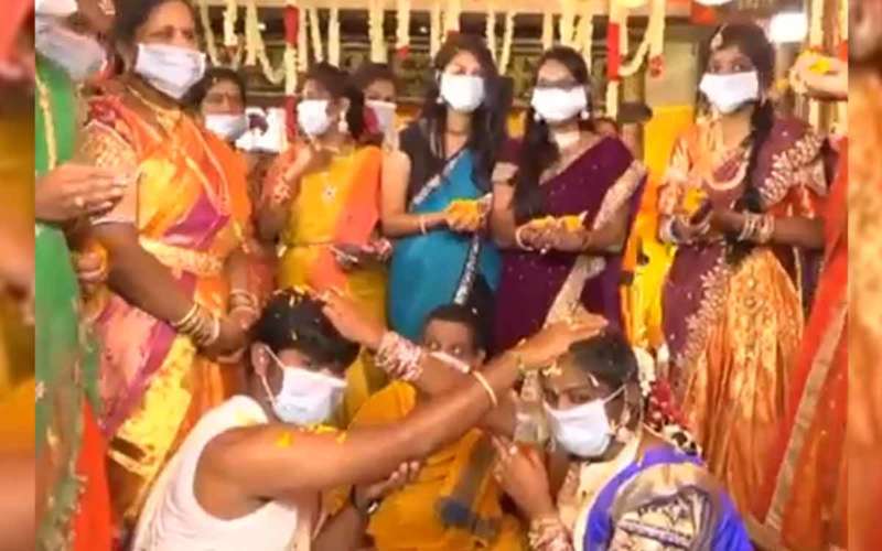 Masks worn at a wedding in Andhra Pradesh amid coronavirus outbreak