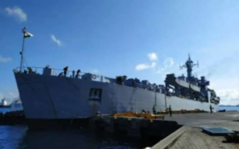 INS Kesari hands over 580 tonnes of food provisions to Maldives as part of Mission Sagar