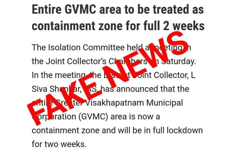 'Entire GVMC area to be treated as containment zone for full 2 weeks' is fake news