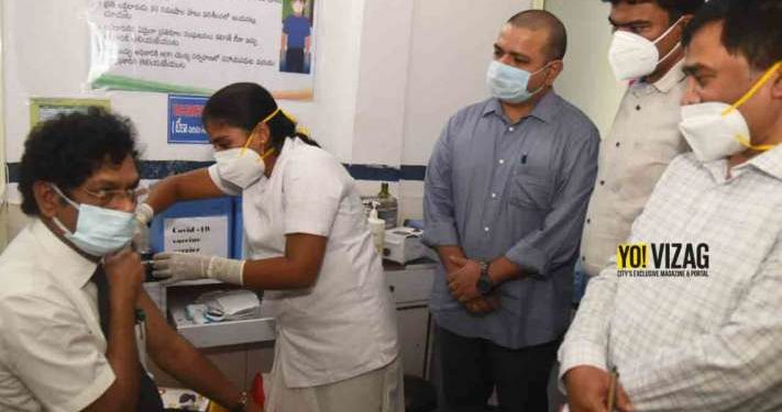 Dr PV Sudhakar takes the first Covid-19 vaccine shot in Visakhapatnam