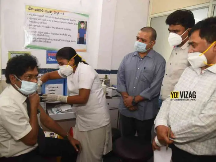 Dr PV Sudhakar takes the first Covid-19 vaccine shot in Visakhapatnam