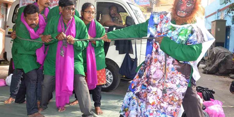 See pics: GVMC conducts street plays in Vizag on proper use of plastic
