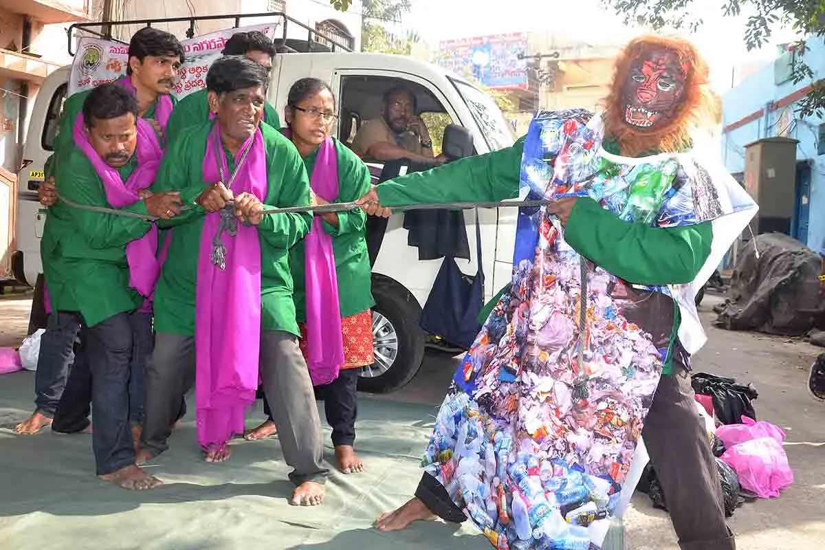 See pics: GVMC conducts street plays in Vizag on proper use of plastic