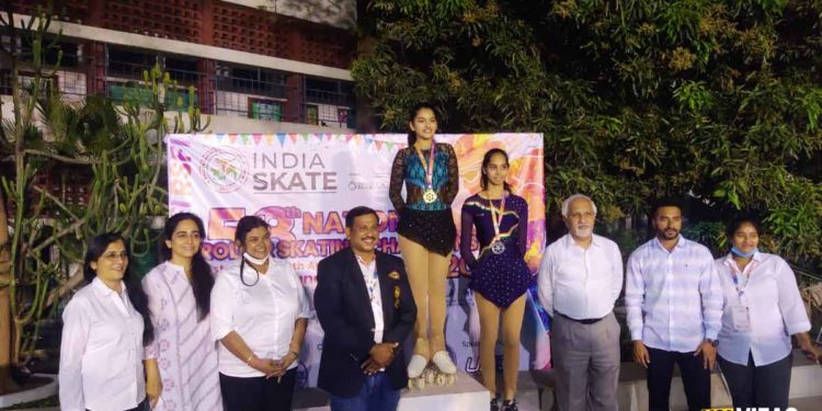 Srilaasya winning her bronze medal as a figure skater