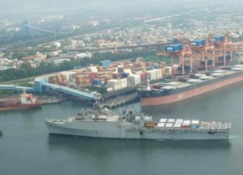 INS Jalashwa arrives at Vizag with medical equipment from Brunei and Singapore