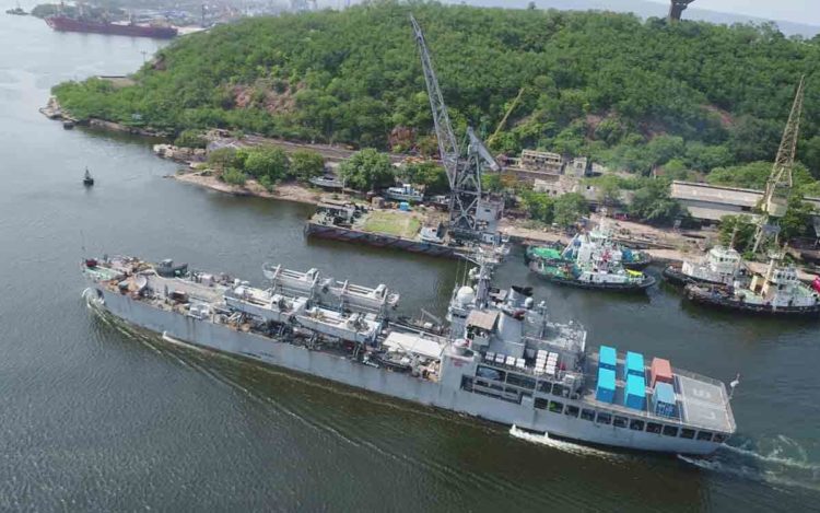 INS Airavat reaches Visakhapatnam with Covid-19 relief material