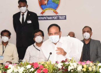 Vice President Venkaiah Naidu takes a tour of the Visakhapatnam Port