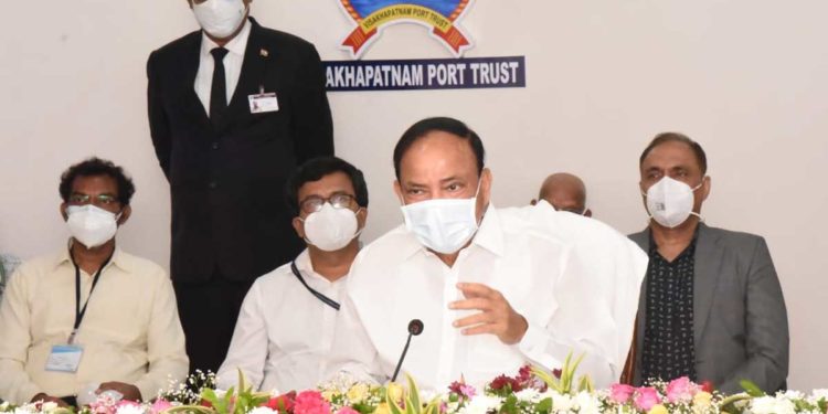 Vice President Venkaiah Naidu takes a tour of the Visakhapatnam Port