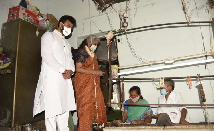 Nirmala Sitharaman interacts with weavers and artisans at Ponduru