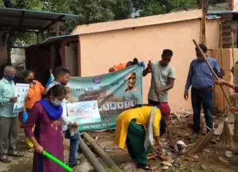 Railway employees in Visakhapatnam take part in a cleanliness drive