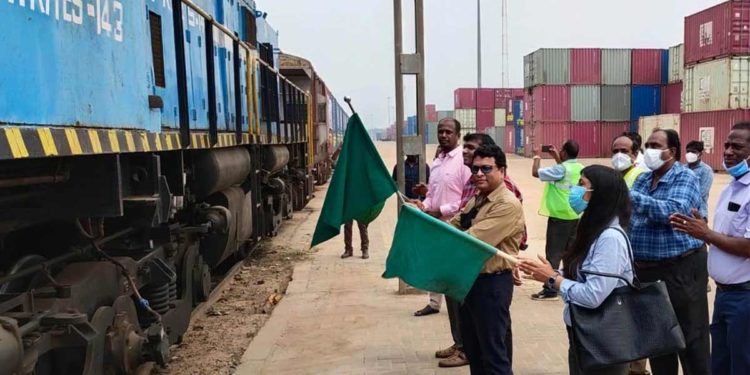 Waltair Railway Division flags off a cargo train to transport scrap cargo