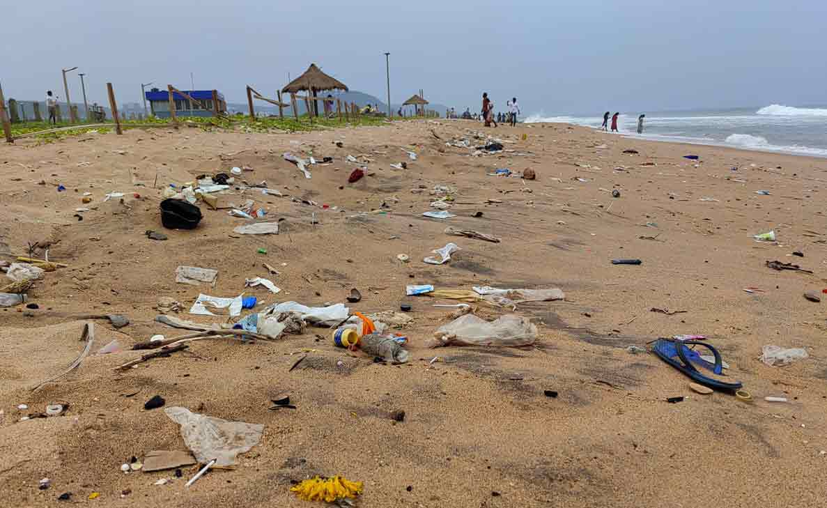 Beach cleanup drive conducted at Rushikonda Beach in Vizag