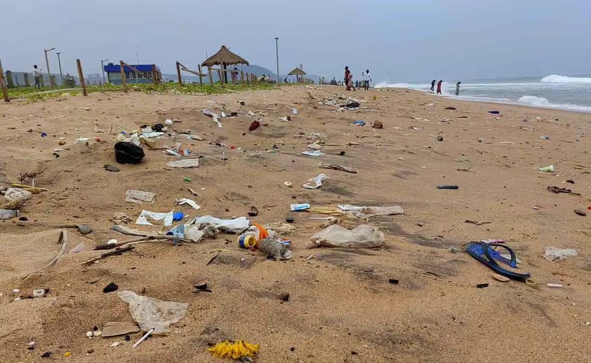 Beach cleanup drive conducted at Rushikonda Beach in Vizag