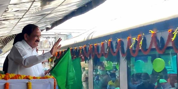 Vice President Venkaiah Naidu flags off new Vistadome coaches of Vizag to Araku train