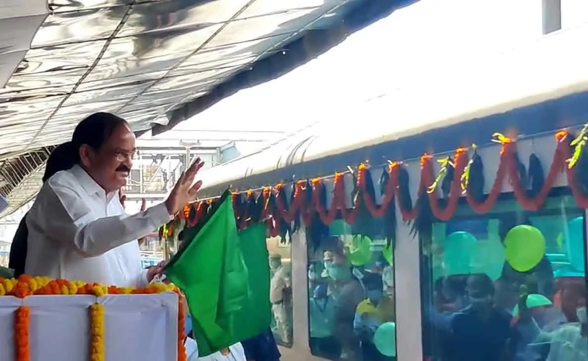 Vice President Venkaiah Naidu flags off new Vistadome coaches of Vizag to Araku train