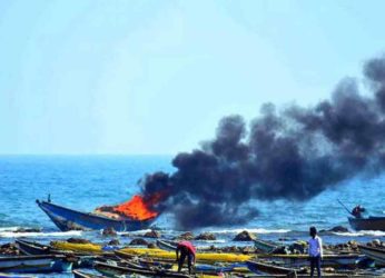Fishing boats set on fire in Vizag due to clash between fishermen