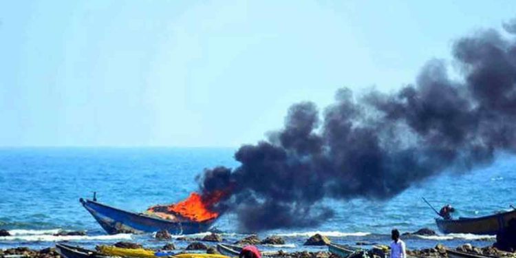 Fishing boats set on fire in Vizag due to clash between fishermen