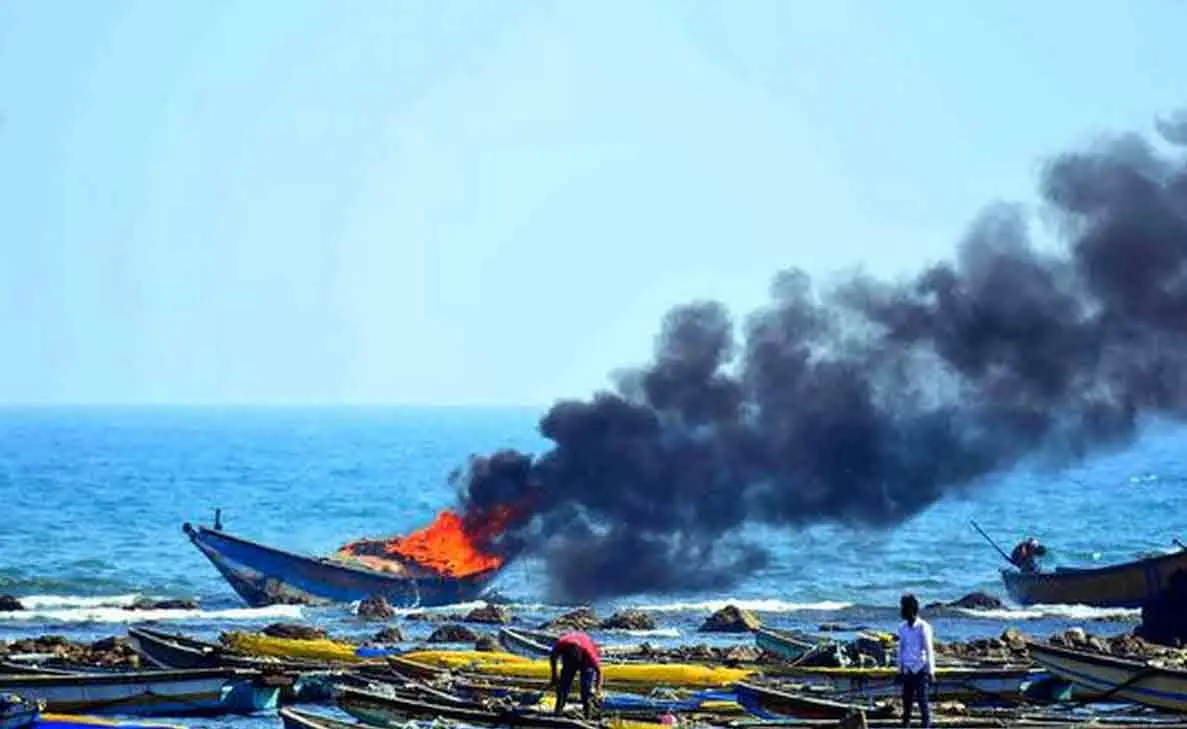 Fishing boats set on fire in Vizag due to clash between fishermen