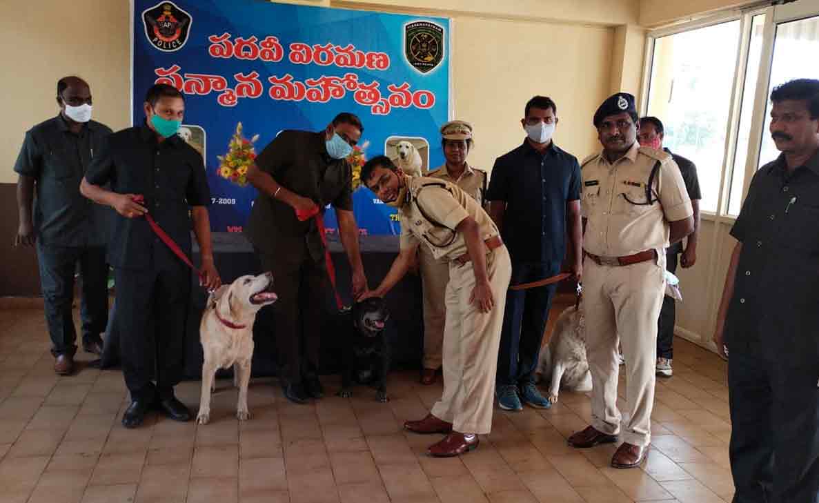 Two trackers and one explosive specialist retire from the dog squad in Visakhapatnam