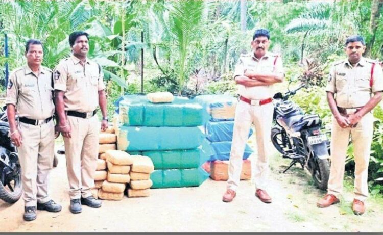 Two out of five arrested near Devarapalli check post for smuggling 556 kgs of ganja