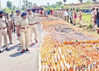 Visakhapatnam: 8,114 litres of illegal alcohol bottles crushed to ground