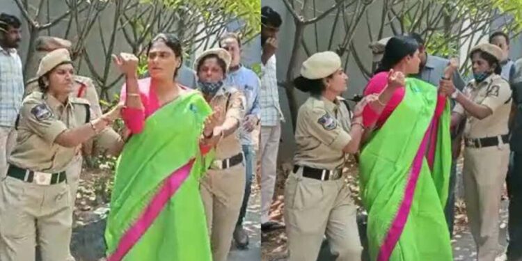 YSRTP chief YS Sharmila detained on way to SIT office regarding the Telangana paper leak case