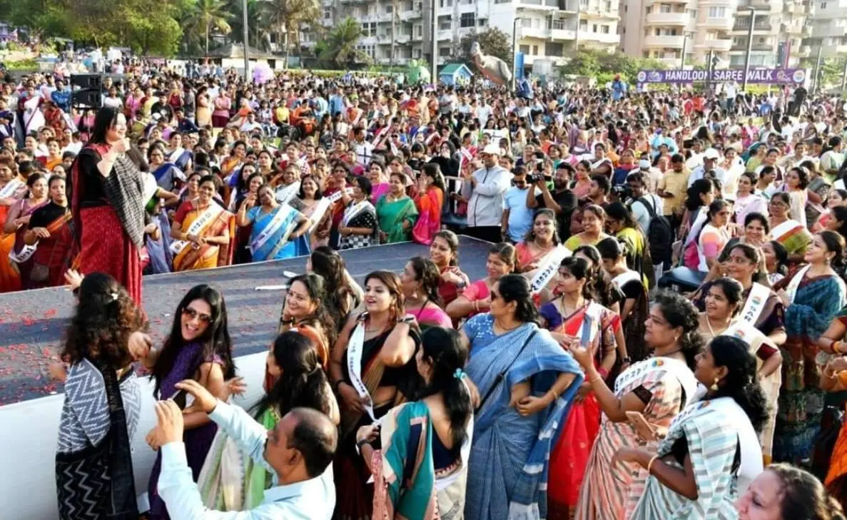 Vibrant colours and high spirits mark Handloom Saree Walk in Vizag