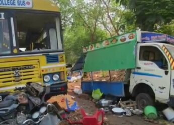 College bus crashes against food truck and leaves a 12-year-old boy dead in in Anakapalle