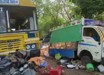 College bus crashes against food truck and leaves a 12-year-old boy dead in in Anakapalle