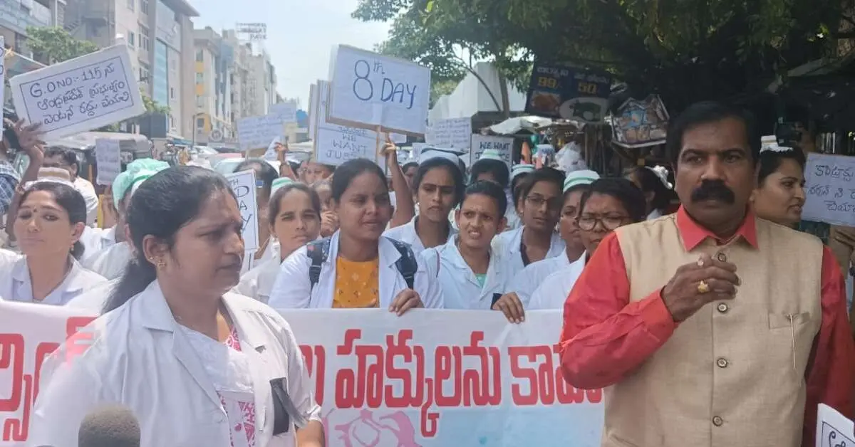 Agitating contract nurses take out rally in Visakhapatnam
