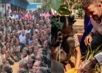 David Beckham visits a school in Visakhapatnam, playfully interacts with students and plays football