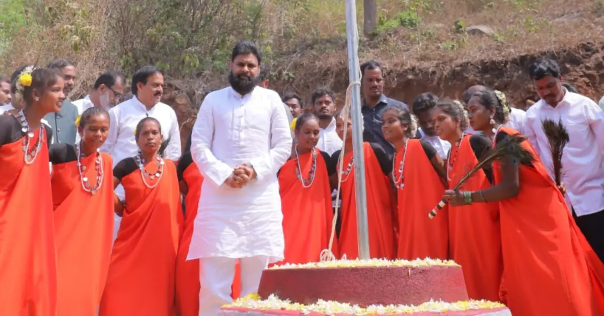 Janasena formation day celebrated by Pawan Kalyan in tribal village